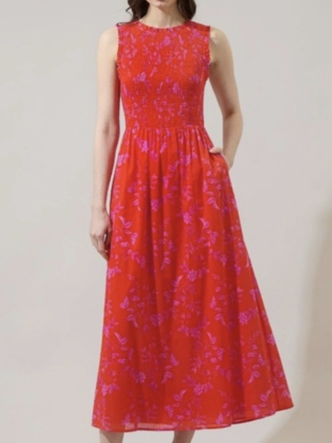 Sugarlips Red Maxi Dress With Pink Floral Print